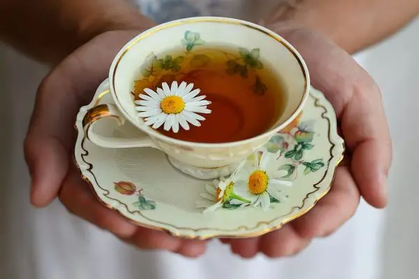 Chamomile tea in a porcelain cup