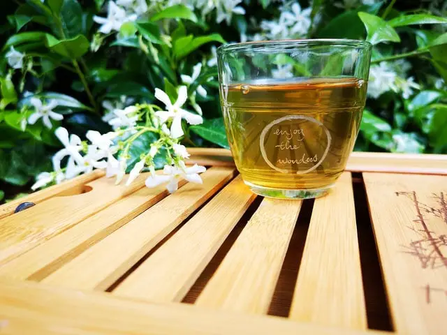 Green Tea On Wood Table