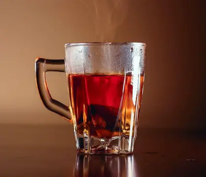 Hot black tea in a glass