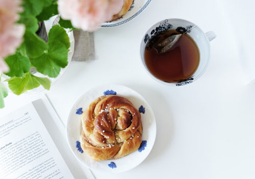 baked bread along with black tea