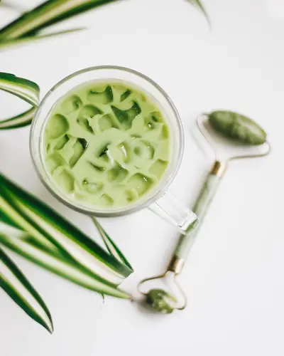 Ice Cubes On Matcha Latte