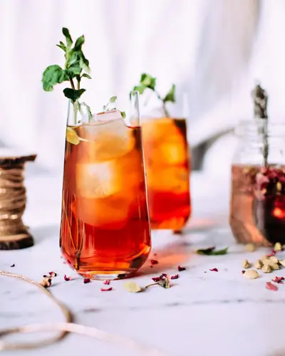 Iced tea with rose syrup
